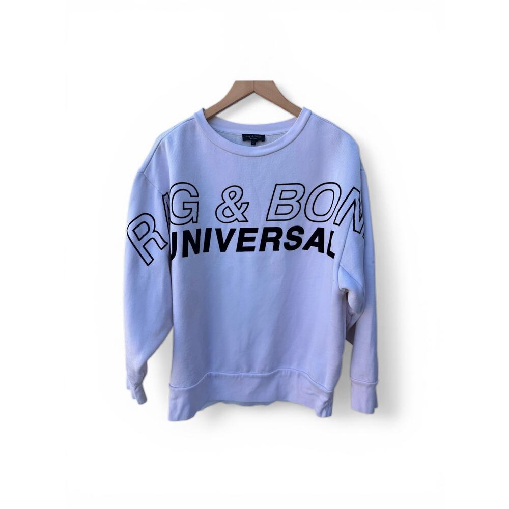 Rag & Bone Sweatshirt Mens Small White Graphic Crewneck Designer Streetwear